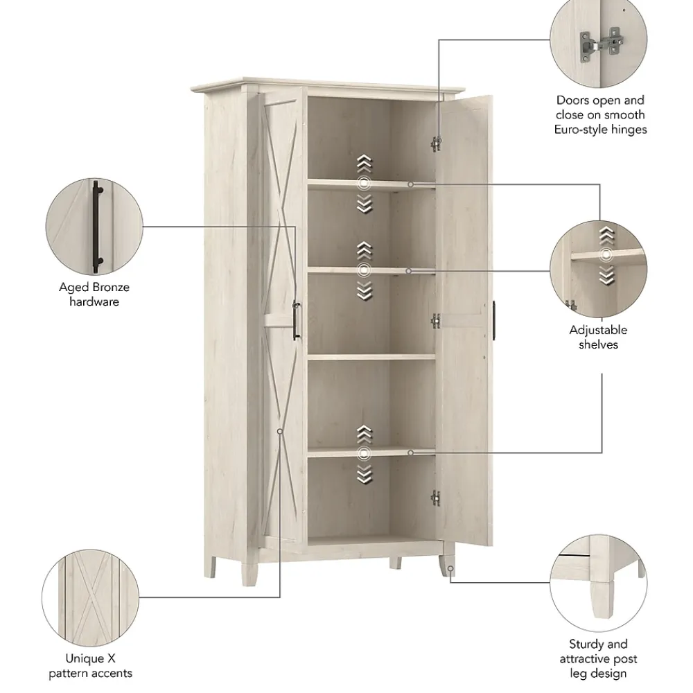 Storage Cabinets*Bush Business Furniture Bush Furniture Key West 65.98"H Storage Cabinet with 5 Shelves, Linen White Oak (KWS266LW-03)