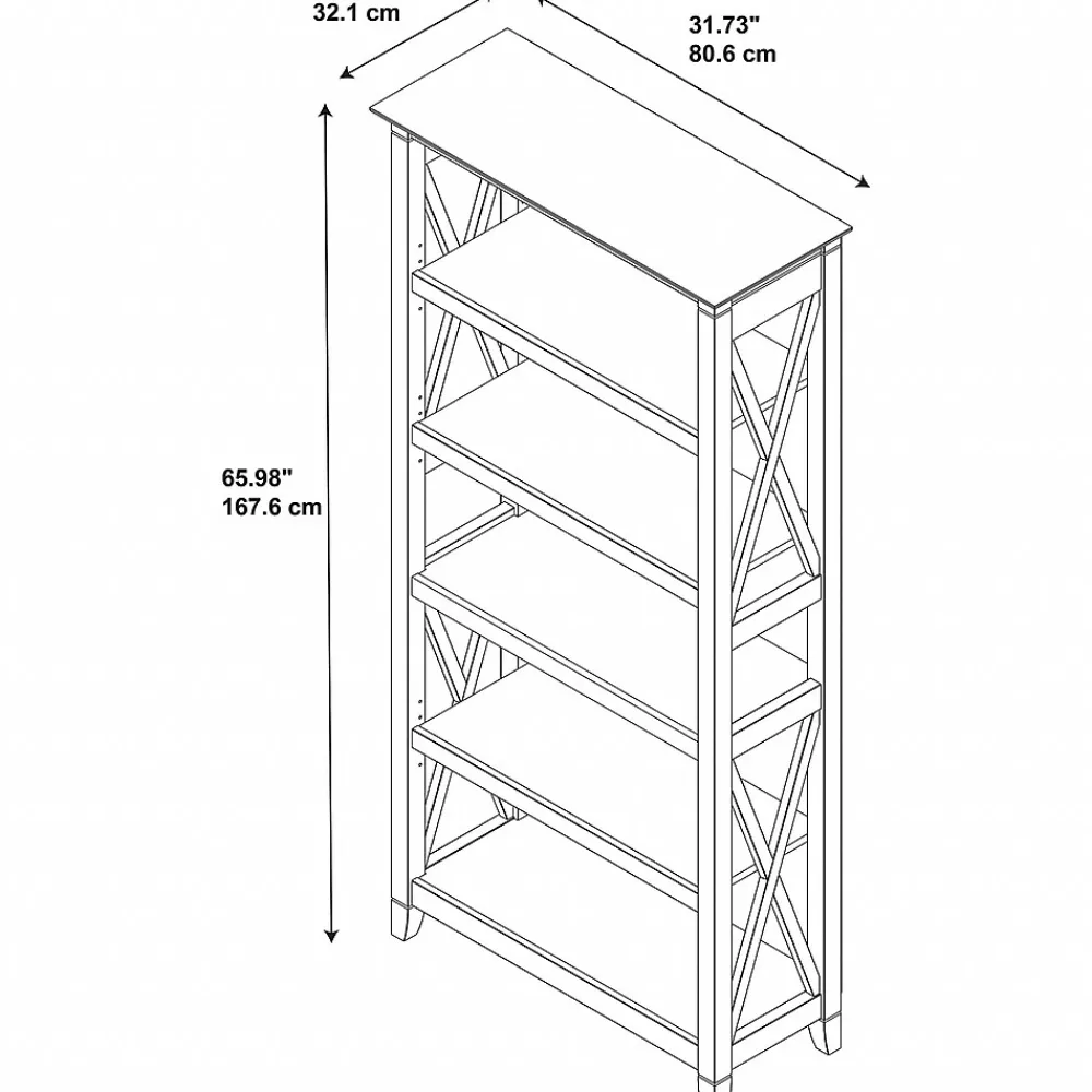 Bookcases*Bush Furniture Key West 5-Shelf 66"H Bookcase, Pure White Oak (KWB132WT-03)