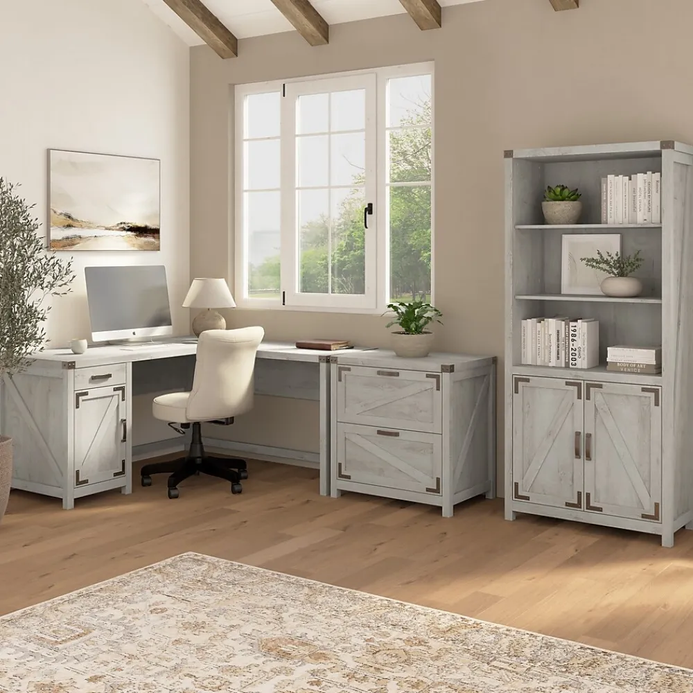 Bookcases*Bush Furniture Knoxville 72"H 5-Shelf Bookcase with Doors, Cottage White (CGB132CWH-03)
