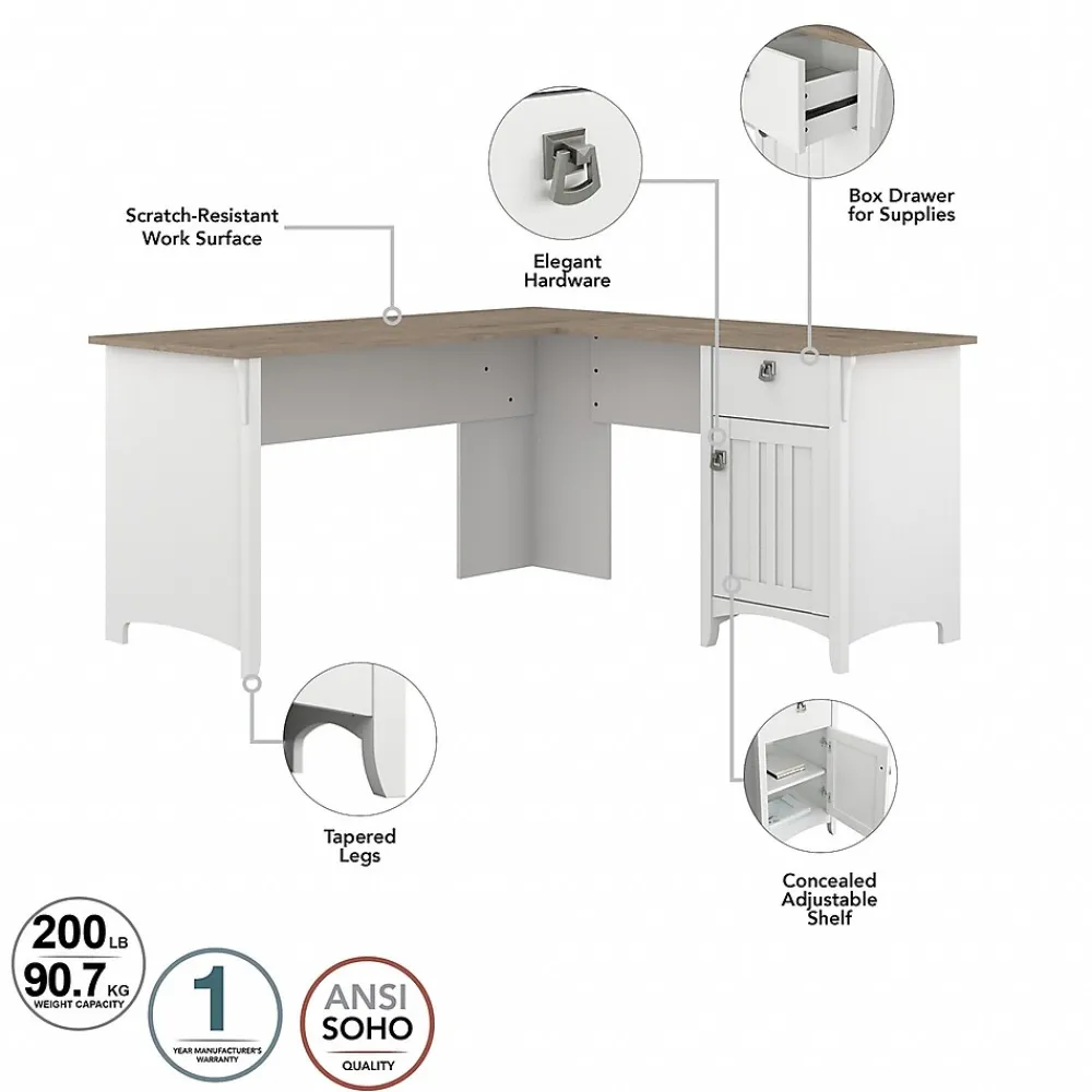 Computer Desks*Bush Furniture Salinas 60" L-Shaped Desk, (SAD160G2W-03) Shiplap Gray/Pure White