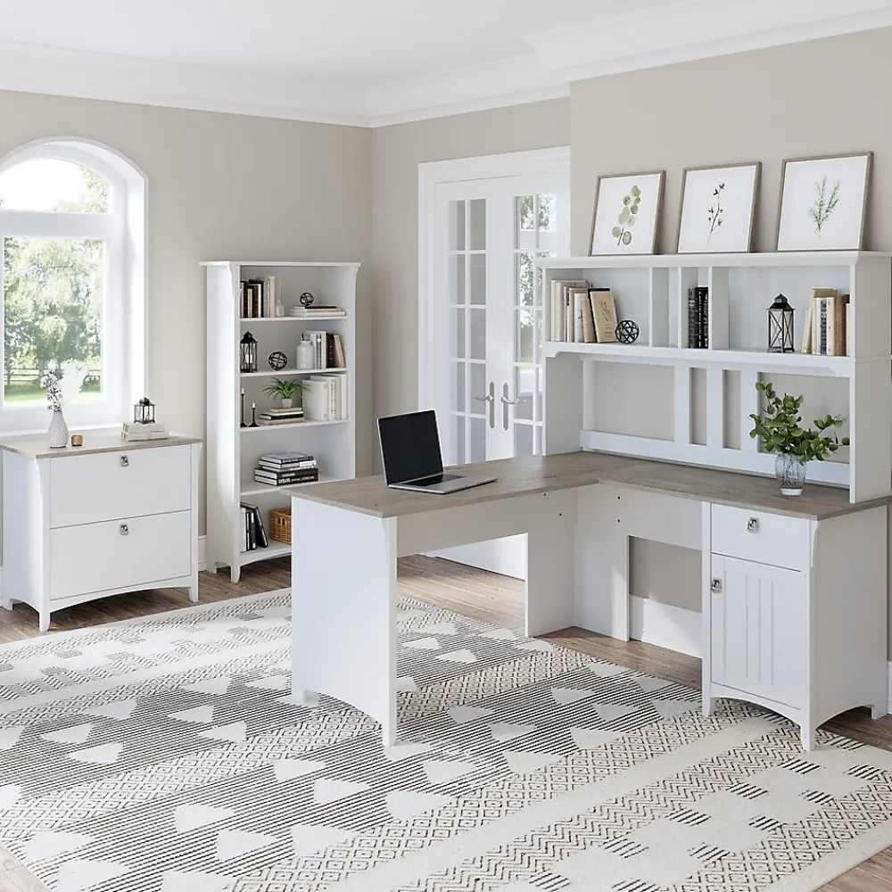 Computer Desks*Bush Furniture Salinas 60" L-Shaped Desk, (SAD160G2W-03) Shiplap Gray/Pure White