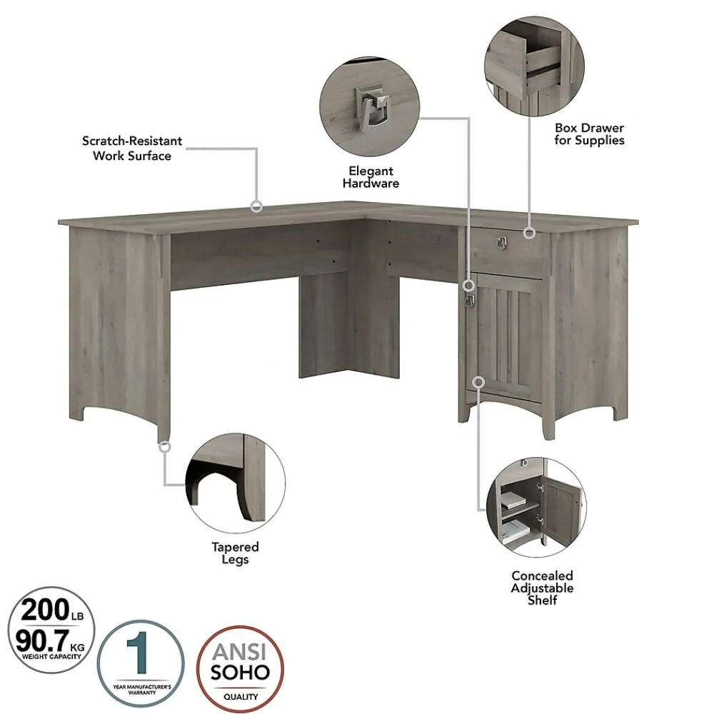 Computer Desks*Bush Furniture Salinas 60"W L Shaped Desk with Storage, (SAD160DG-03) Driftwood Gray