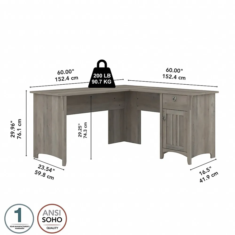Computer Desks*Bush Furniture Salinas 60"W L Shaped Desk with Storage, (SAD160DG-03) Driftwood Gray