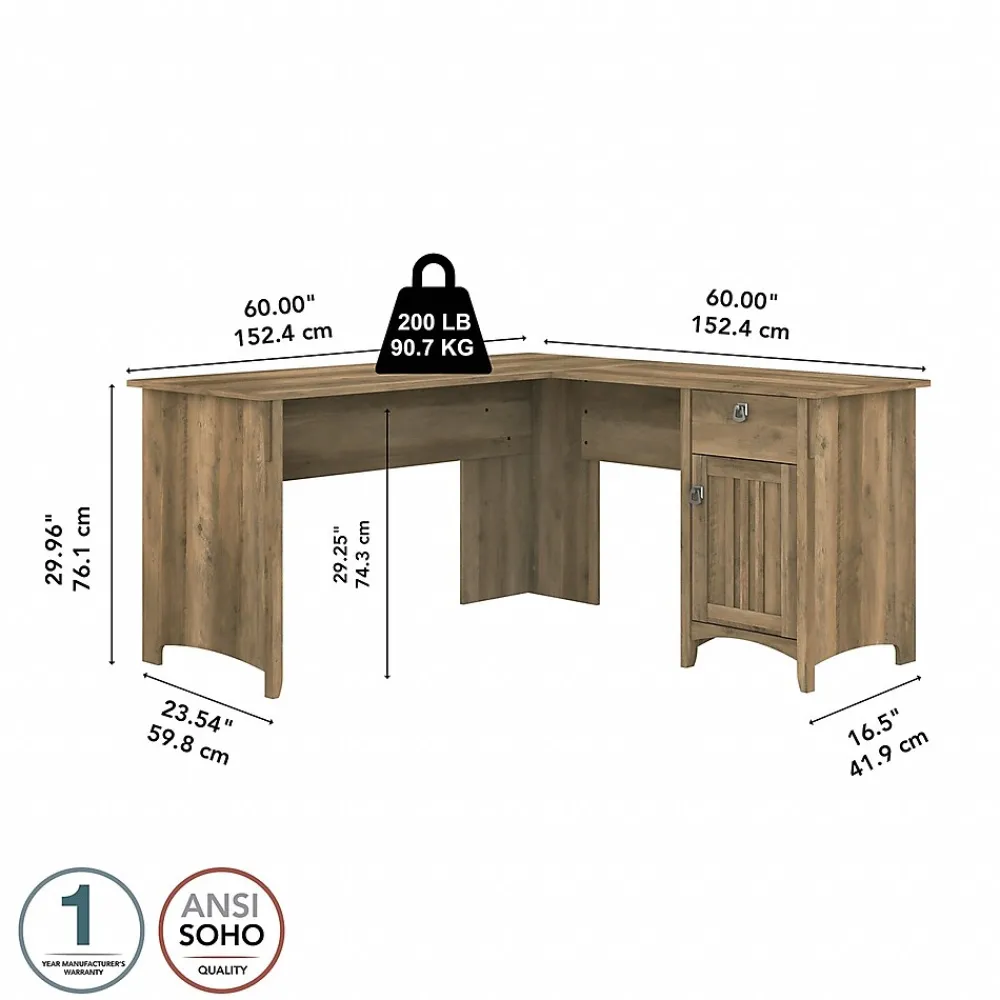 Computer Desks*Bush Furniture Salinas 60"W L Shaped Desk with Storage, (SAD160RCP-03) Reclaimed Pine