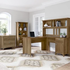L-Desks*Bush Furniture Salinas 60"W L Shaped Desk with Hutch, Lateral File Cabinet and 5 Shelf Bookcase, (SAL007RCP) Reclaimed Pine