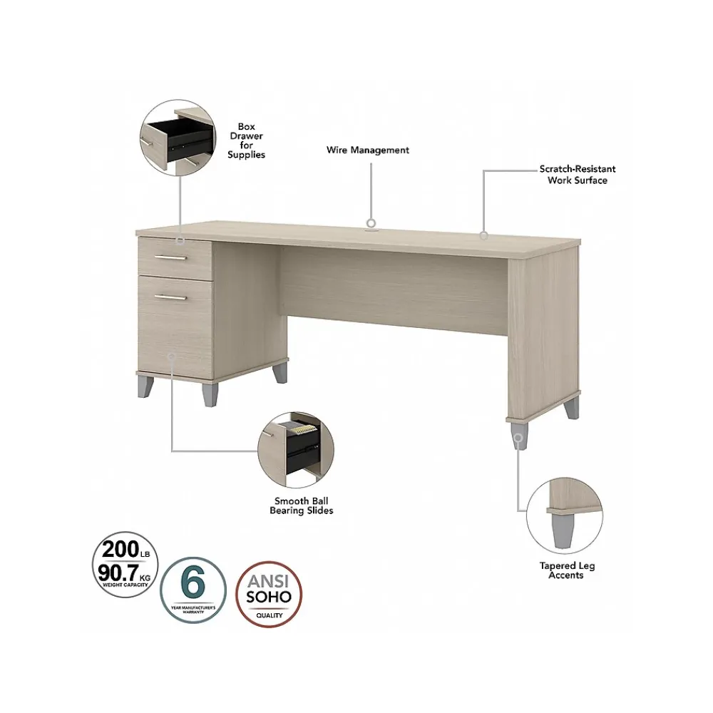 Computer Desks*Bush Furniture Somerset 72" Computer Desk with Drawers and Hutch, (SET018SO) Sand Oak