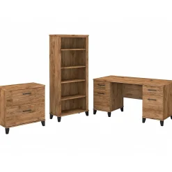 Computer Desks*Bush Furniture Somerset 60" Computer Desk with Lateral File Cabinet and 5-Shelf Bookcase, (SET013FW) Fresh Walnut
