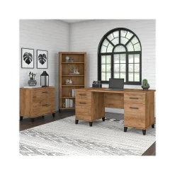 Computer Desks*Bush Furniture Somerset 60" Computer Desk with Lateral File Cabinet and 5-Shelf Bookcase, (SET013FW) Fresh Walnut