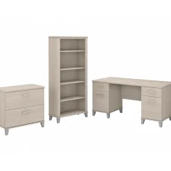 Office Desks*Bush Furniture Somerset 60" Computer Desk with Lateral File Cabinet and 5-Shelf Bookcase, (SET013SO) Sand Oak