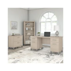 Office Desks*Bush Furniture Somerset 60" Computer Desk with Lateral File Cabinet and 5-Shelf Bookcase, (SET013SO) Sand Oak