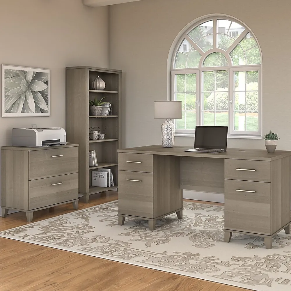 Computer Desks*Bush Furniture Somerset 60"W Office Desk with Lateral File Cabinet and 5 Shelf Bookcase, (SET013AG) Ash Gray