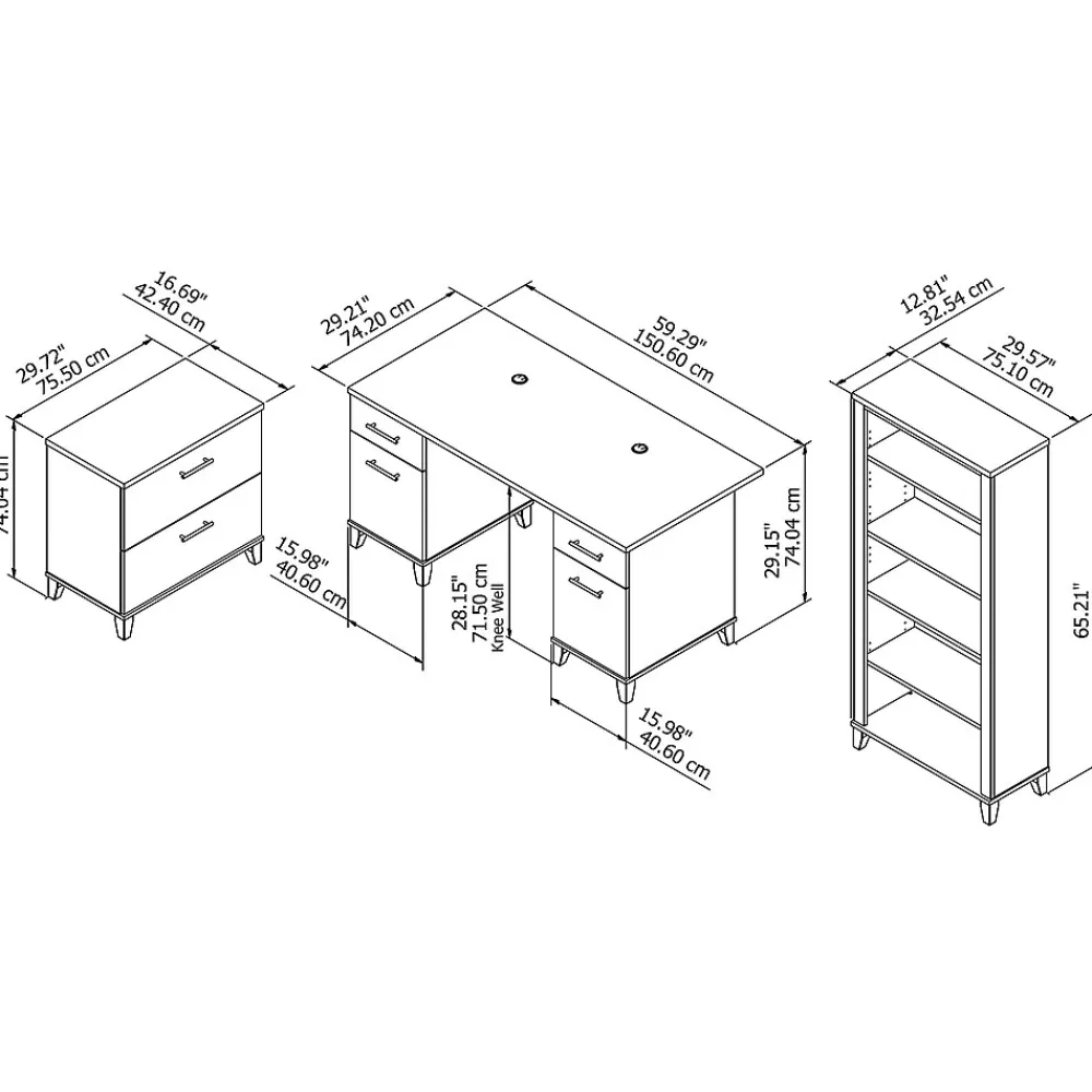 Computer Desks*Bush Furniture Somerset 60"W Office Desk with Lateral File Cabinet and 5 Shelf Bookcase, (SET013AG) Ash Gray
