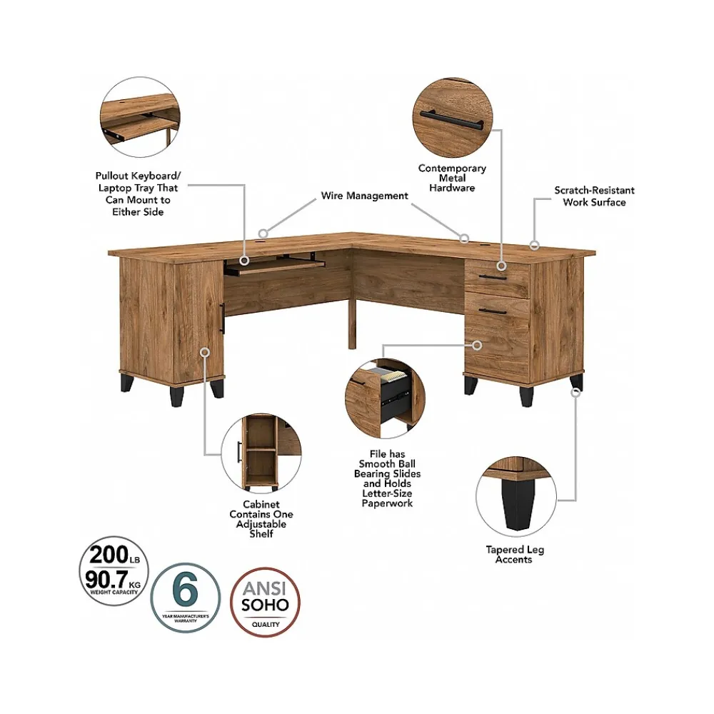 L-Desks*Bush Furniture Somerset 72"W L Shaped Desk with Hutch, (SET001FW) Fresh Walnut