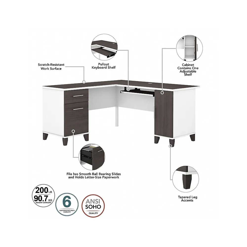L-Desks*Bush Furniture Somerset 60"W L Shaped Desk with Storage, (WC81030K) Storm Gray/White