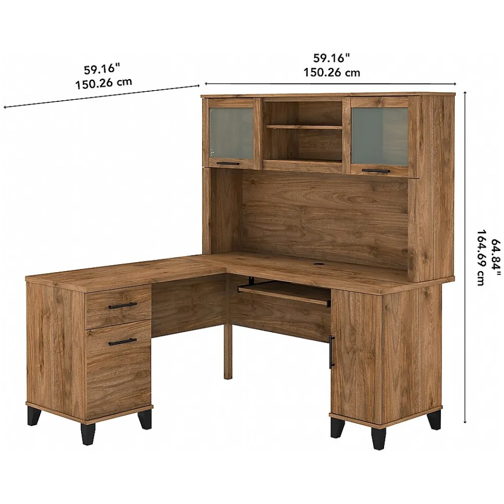 L-Desks*Bush Furniture Somerset 60"W L Shaped Desk with Hutch, (SET002FW) Fresh Walnut