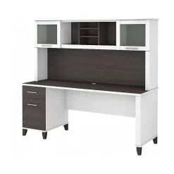 Office Desks*Bush Furniture Somerset 72"W Office Desk with Drawers and Hutch, (SET018SGWH) Storm Gray/White