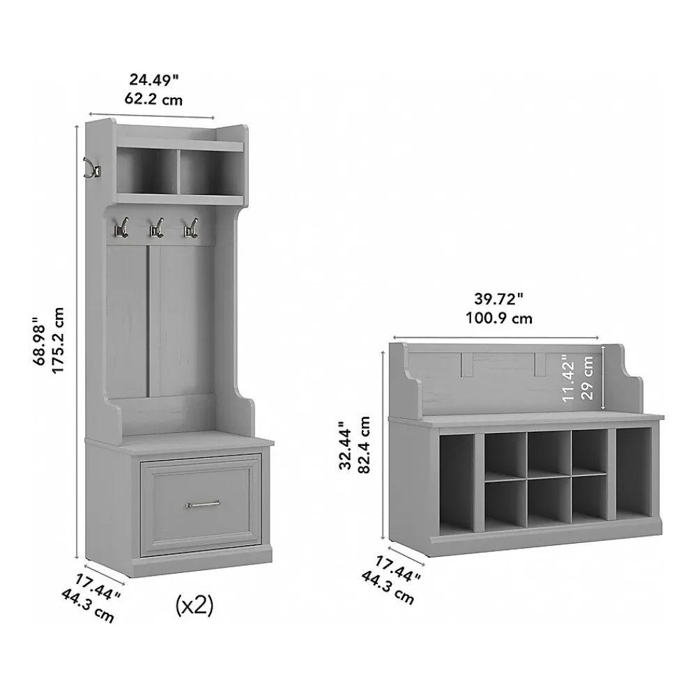 Storage Cabinets*Bush Furniture Woodland Entryway Storage Set with Hall Trees and Shoe Bench with Drawers, Cape Cod Gray (WDL012CG)