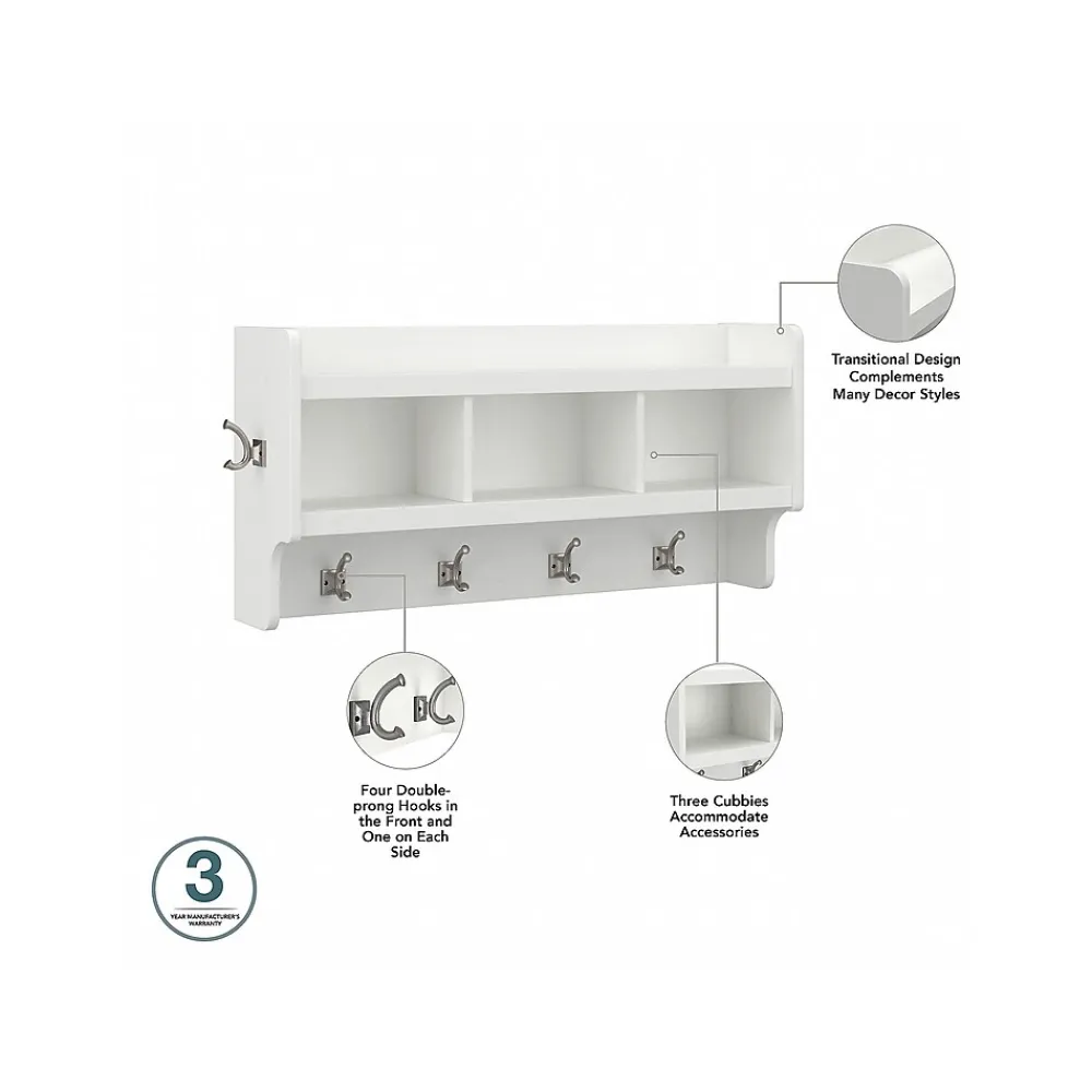 Storage Cabinets*Bush Furniture Woodland Full Entryway Storage Set with Coat Rack and Shoe Bench with Doors, White Ash (WDL013WAS)