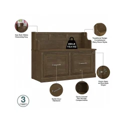 Storage Cabinets*Bush Furniture Woodland Full Entryway Storage Set with Coat Rack and Shoe Bench with Doors, Ash Brown (WDL013ABR)