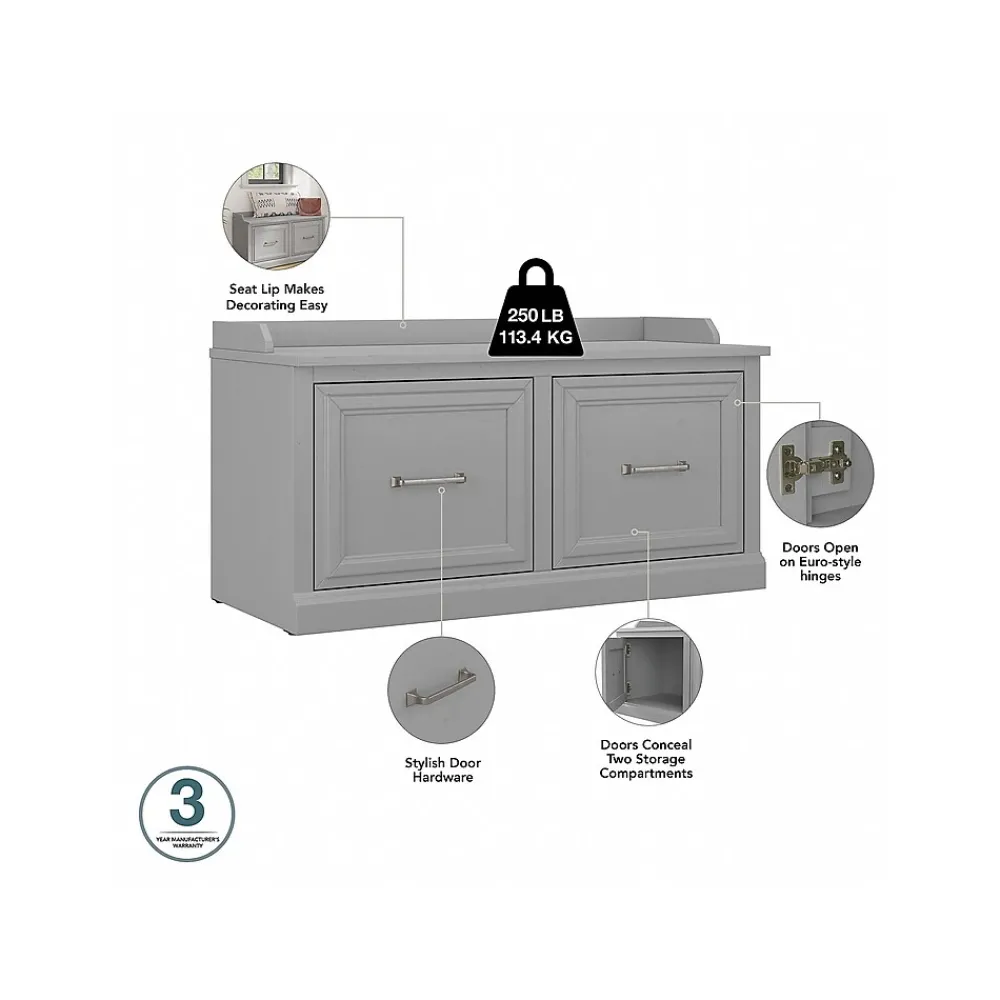 Storage Cabinets*Bush Furniture Woodland 40W Shoe Storage Bench with Doors and Wall Mounted Coat Rack, Cape Cod Gray (WDL003CG)