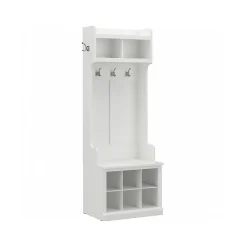 Storage Cabinets*Bush Furniture Woodland 24W Hall Tree and Small Shoe Bench with Shelves, White Ash (WDL008WAS)