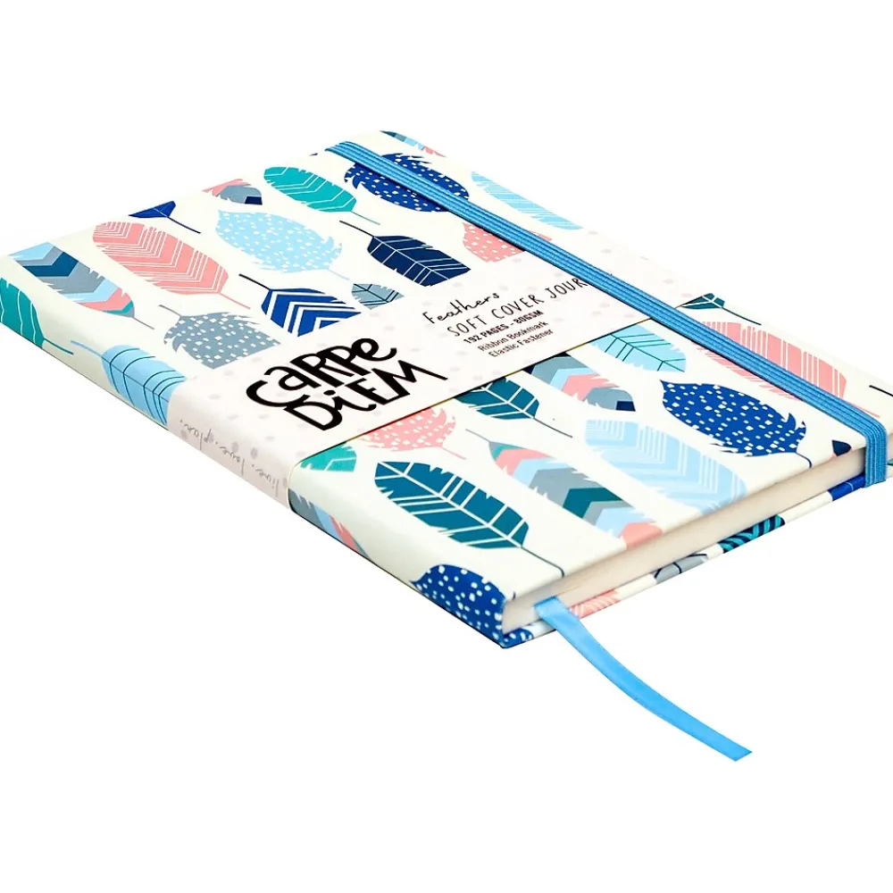 Journals|Carpe Diem Feathers Journal, 5.24" x 8.27", Wide-Ruled, Multicolor, 192 Pages (9373-CD)