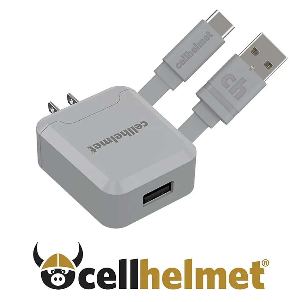 cellhelmet 2.1-Amp Single-USB Wall Charger with USB-A to USB-C Round Cable, 3 Feet (WALL-2.1/1+R-USB-C-3-G)