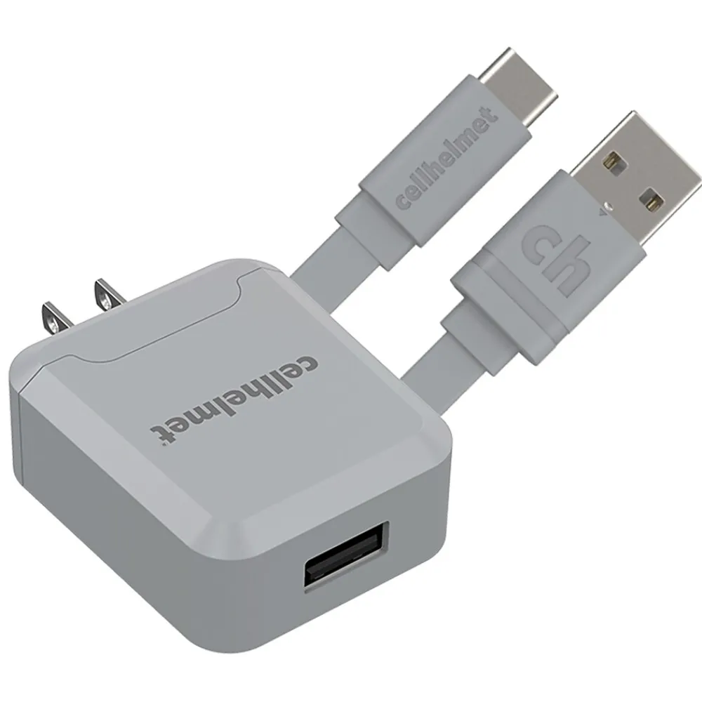 cellhelmet 2.1-Amp Single-USB Wall Charger with USB-A to USB-C Round Cable, 3 Feet (WALL-2.1/1+R-USB-C-3-G)