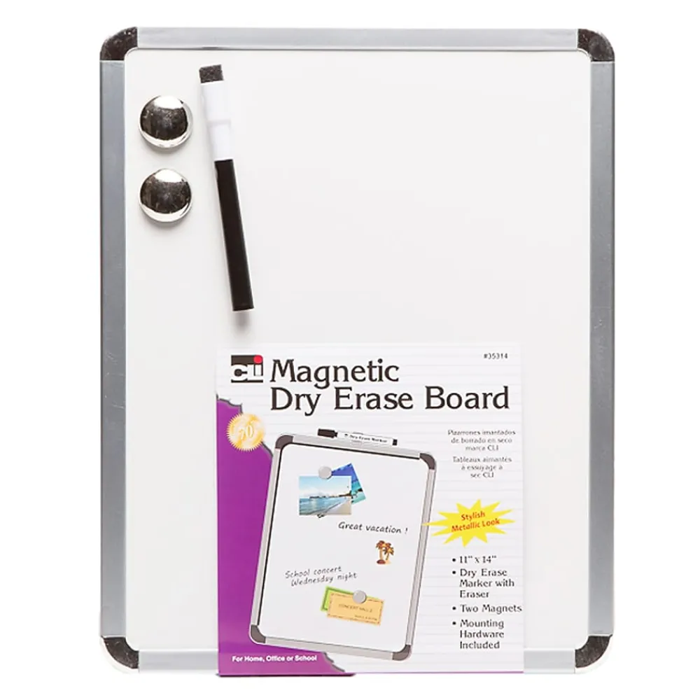 Dry Erase*CLI Charles Leonard Magnetic Plastic Dry-Erase Whiteboard, Aluminum Framed, 11" x 14", Pack of 3 (CHL35314-3)
