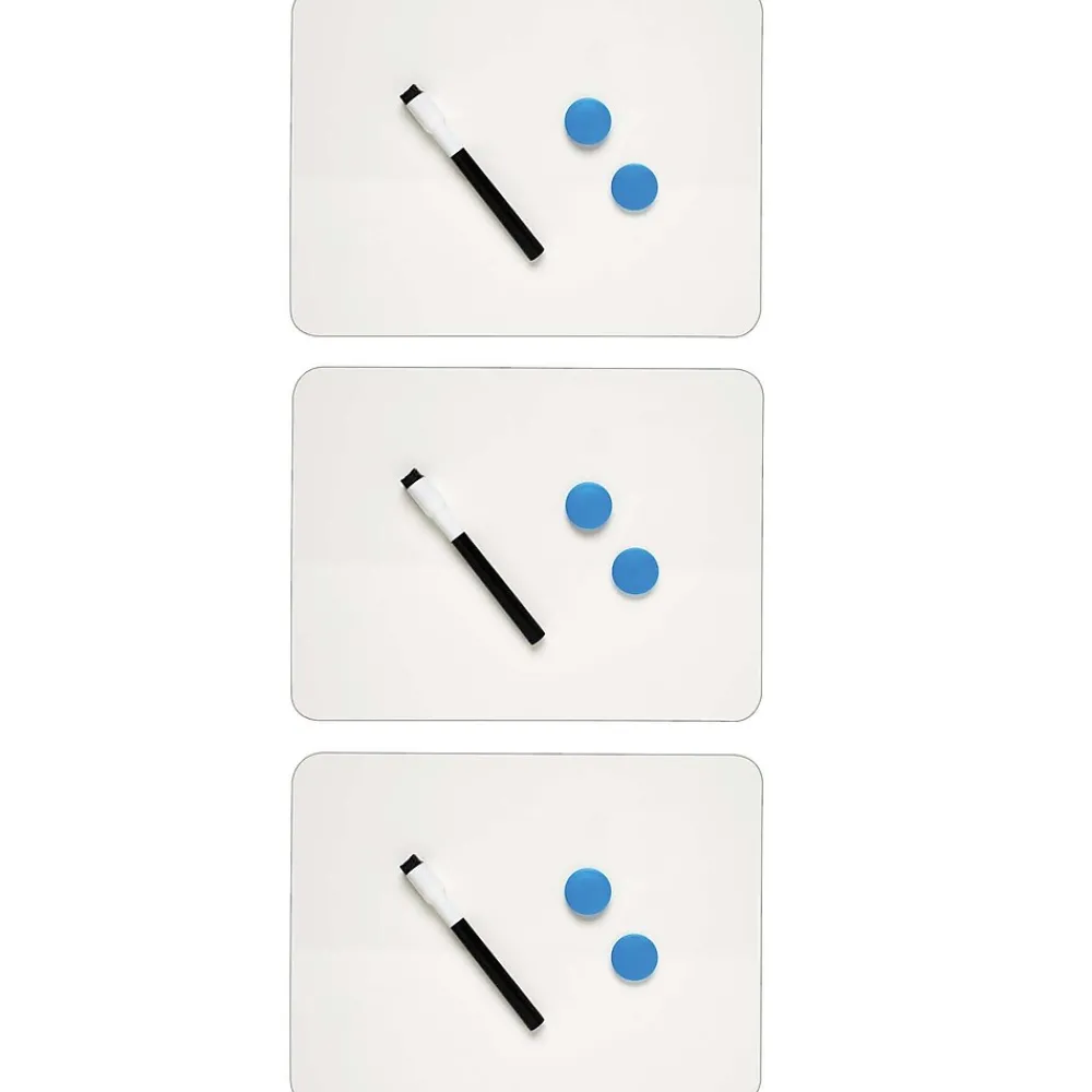 Dry Erase*CLI Charles Leonard 2-Sided Magnetic Plastic Mobile Dry-Erase Whiteboard, 9" x 12", 3/Pack (CHL35130-3)