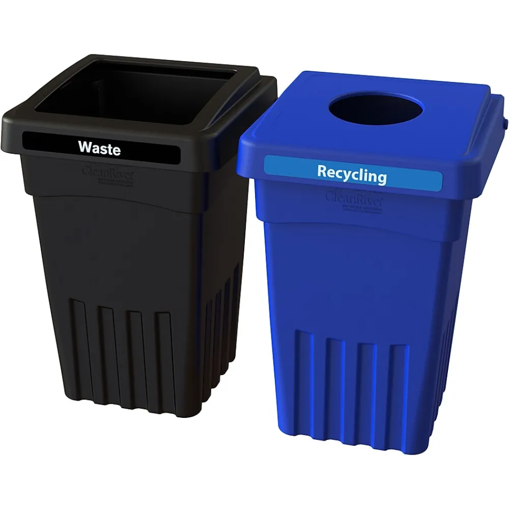 BevvyBin Dual-Stream Recycling Station, 16 Gallon, Blue/Black (BEVVY8-2-BK-BE)<CleanRiver