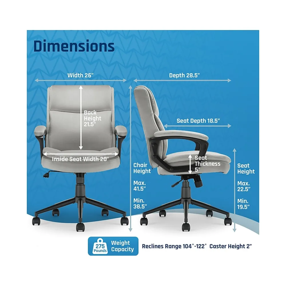 Office Chairs*Click365 Transform 2.0 Ergonomic Fabric Swivel Desk Chair, (CCHR10007D) Gray