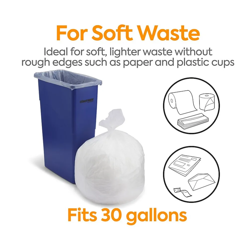 ™ 30 Gallon Trash Bag, 30" x 37", High Density, 8 mic, Natural, 500 Bags/Box (CW57407)<Coastwide Professional Discount
