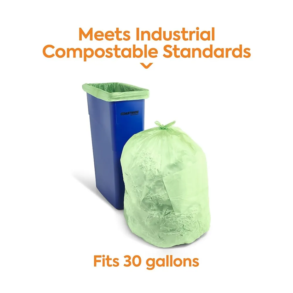 ™ 20-30 Gallon Compostable Bag, 30" x 39", Low Density, 0.88 Mil, Green, 150 Bags/Box (CW62407)<Coastwide Professional Discount