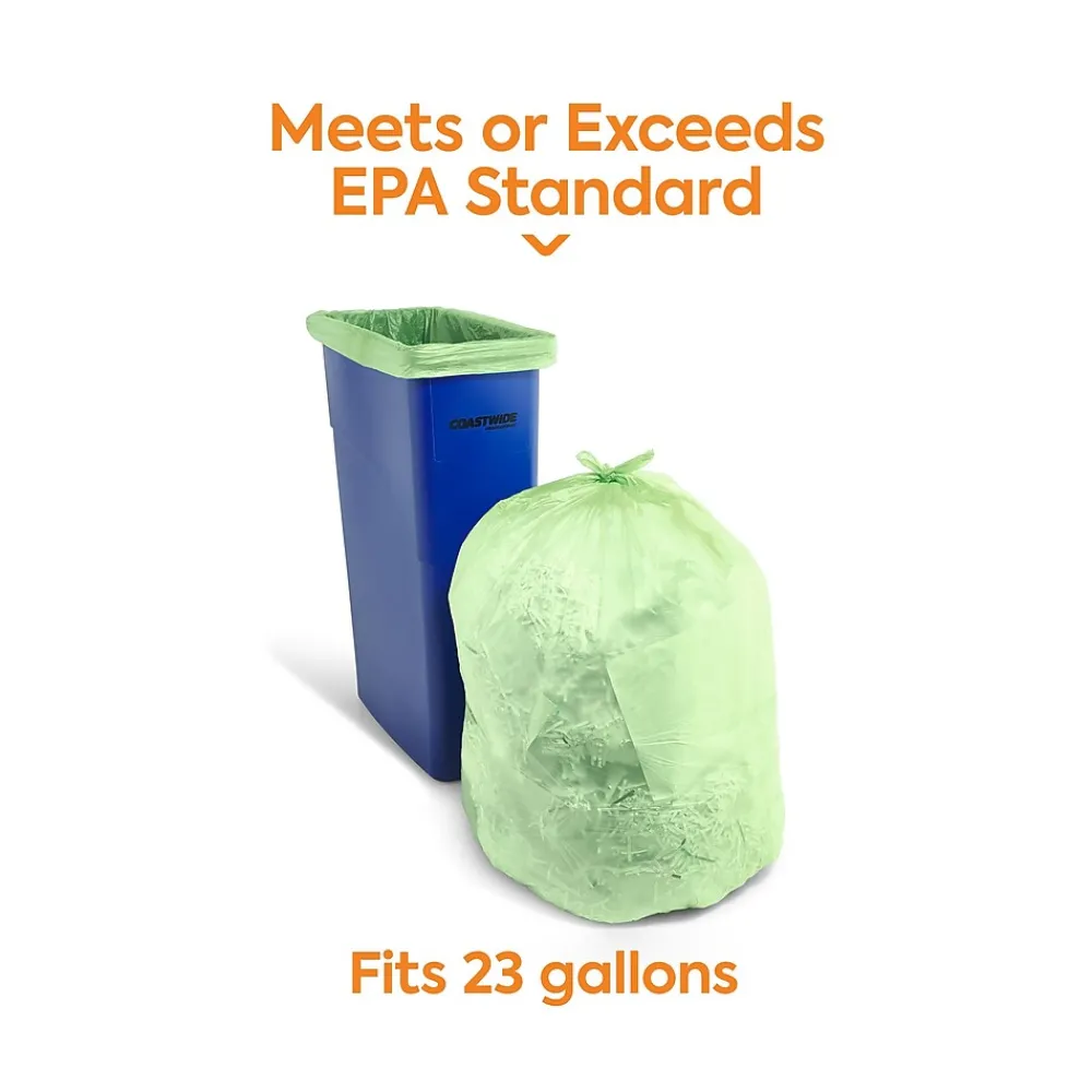 ™ 23 Gallon Trash Bag with 30% PCR, 28" x 45", Low Density, 0.8 mil, Green, 250 Bags/Box (CW62411)<Coastwide Professional New