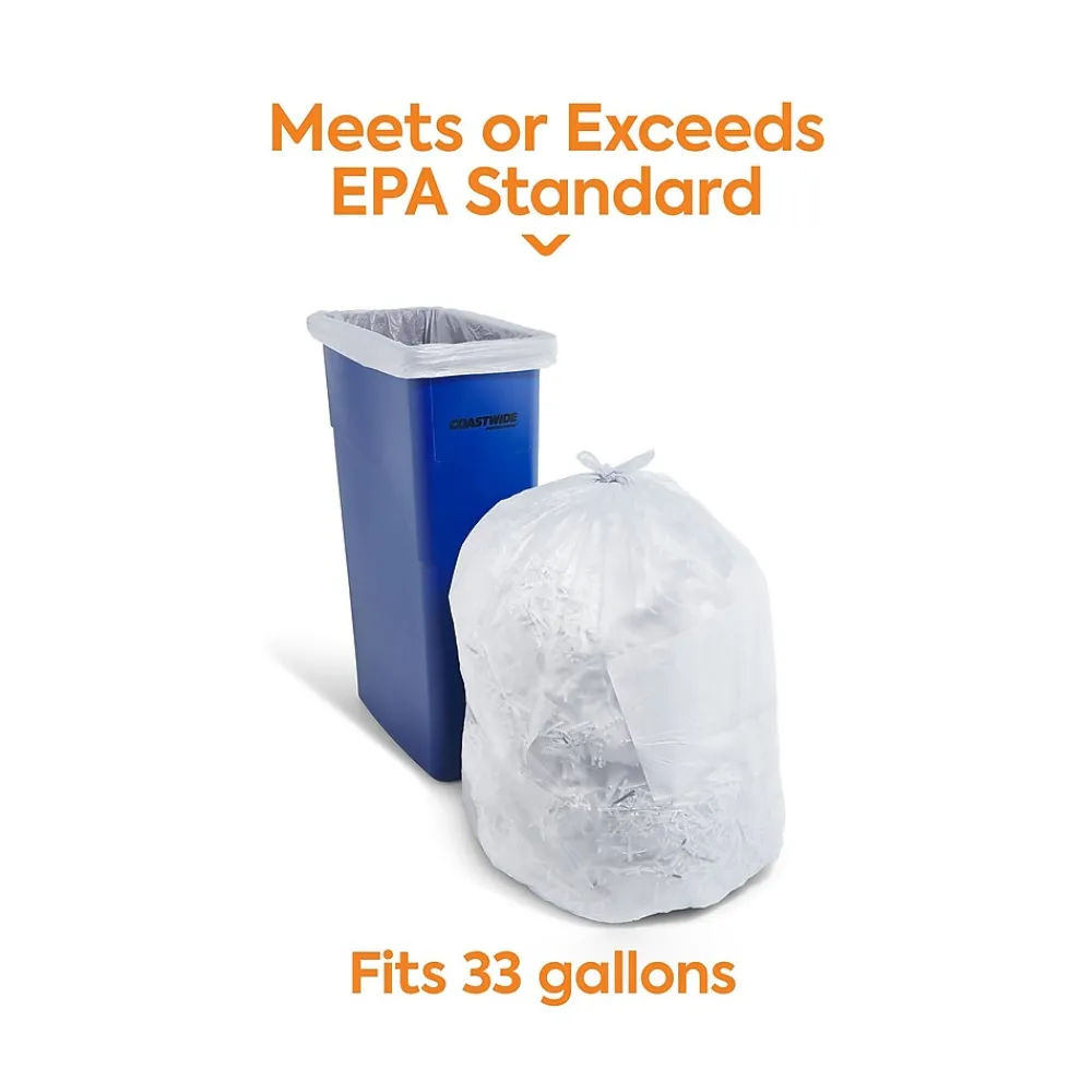 ™ 33 Gallon Trash Bag with 30% PCR, 33" x 39", Low Density, 0.8 mil, Clear, 200 Bags/Box (CW62420)<Coastwide Professional