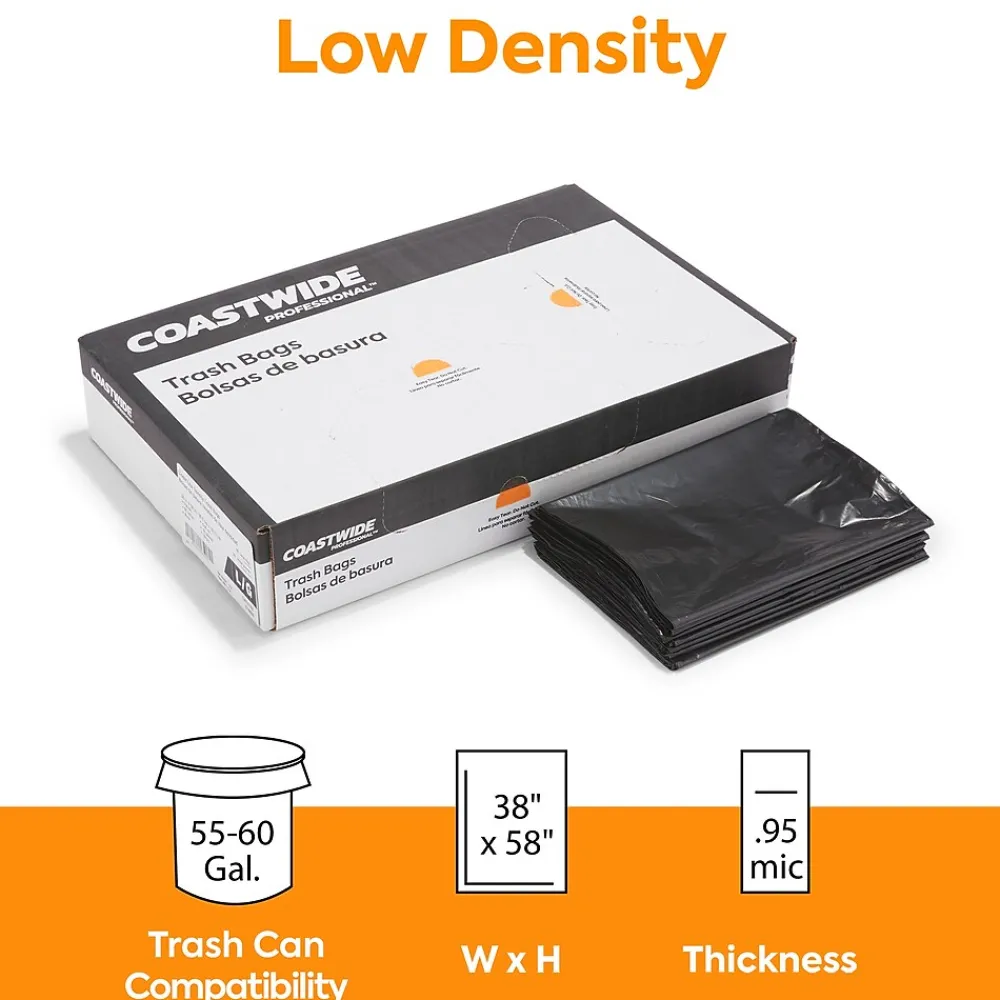 ™ 55-60 Gallon Trash Bag, 38" x 58", Low Density, 0.95 mil, Black, 100 Bags/Box (CW18188)<Coastwide Professional Clearance