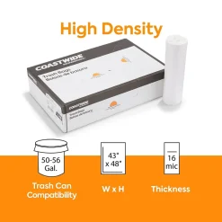 ™ 50-56 Gallon Trash Bag, 43" x 48", High Density, 16 mic, Natural, 200 Bags/Box (CW18205)<Coastwide Professional Online
