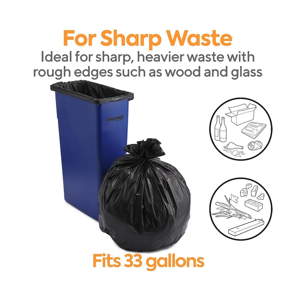 ™ 30-33 Gallon Trash Bag, 33" x 39", Low Density, 1.35 mil, Black, 150 Bags/Box (CW18206)<Coastwide Professional Sale