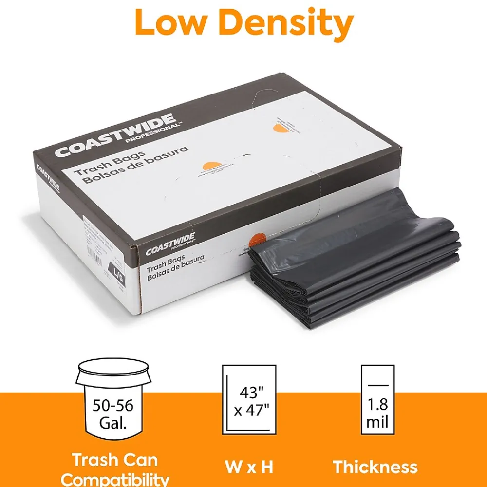 ™ 50-56 Gallon Trash Bag, 43" x 47", Low Density, 1.8 mil, Black, 100 Bags/Box (CW18209)<Coastwide Professional Best