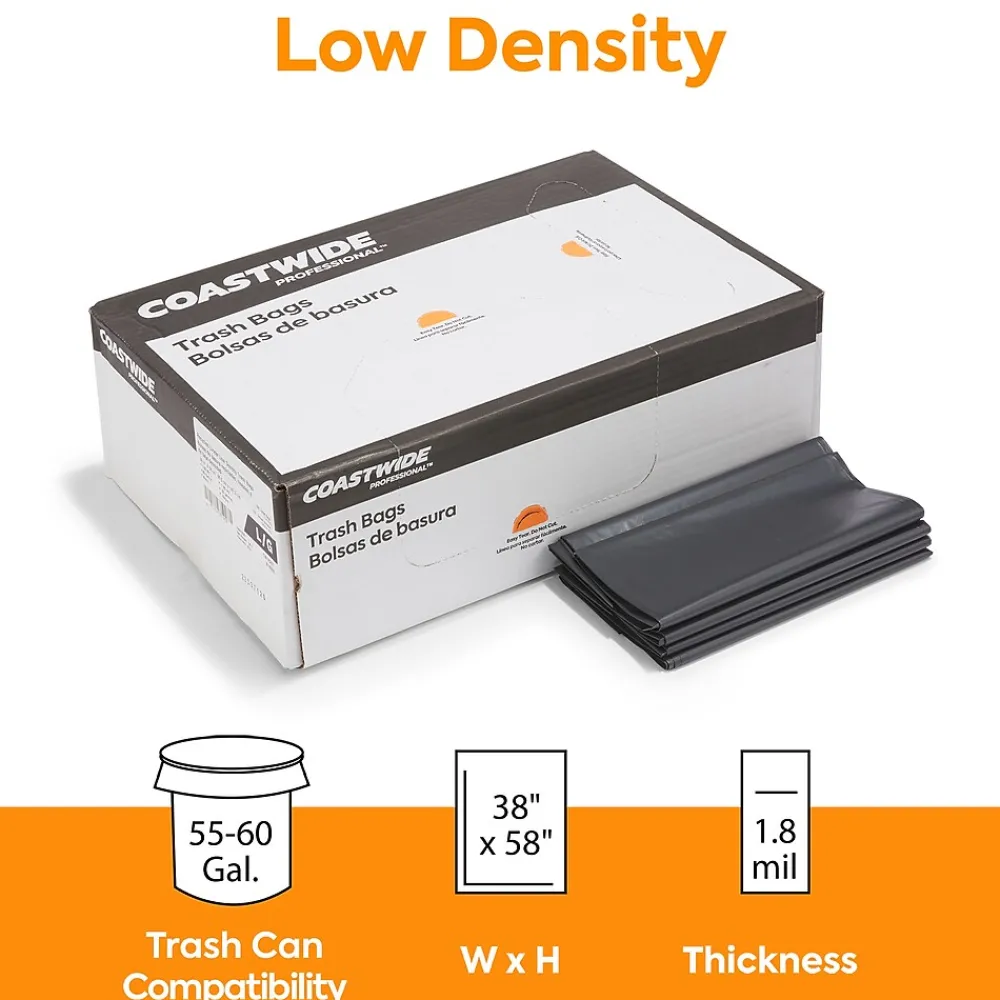 ™ 55-60 Gallon Trash Bag, 38" x 58", Low Density, 1.8 mil, Black, 100 Bags/Box (CW18207)<Coastwide Professional Outlet