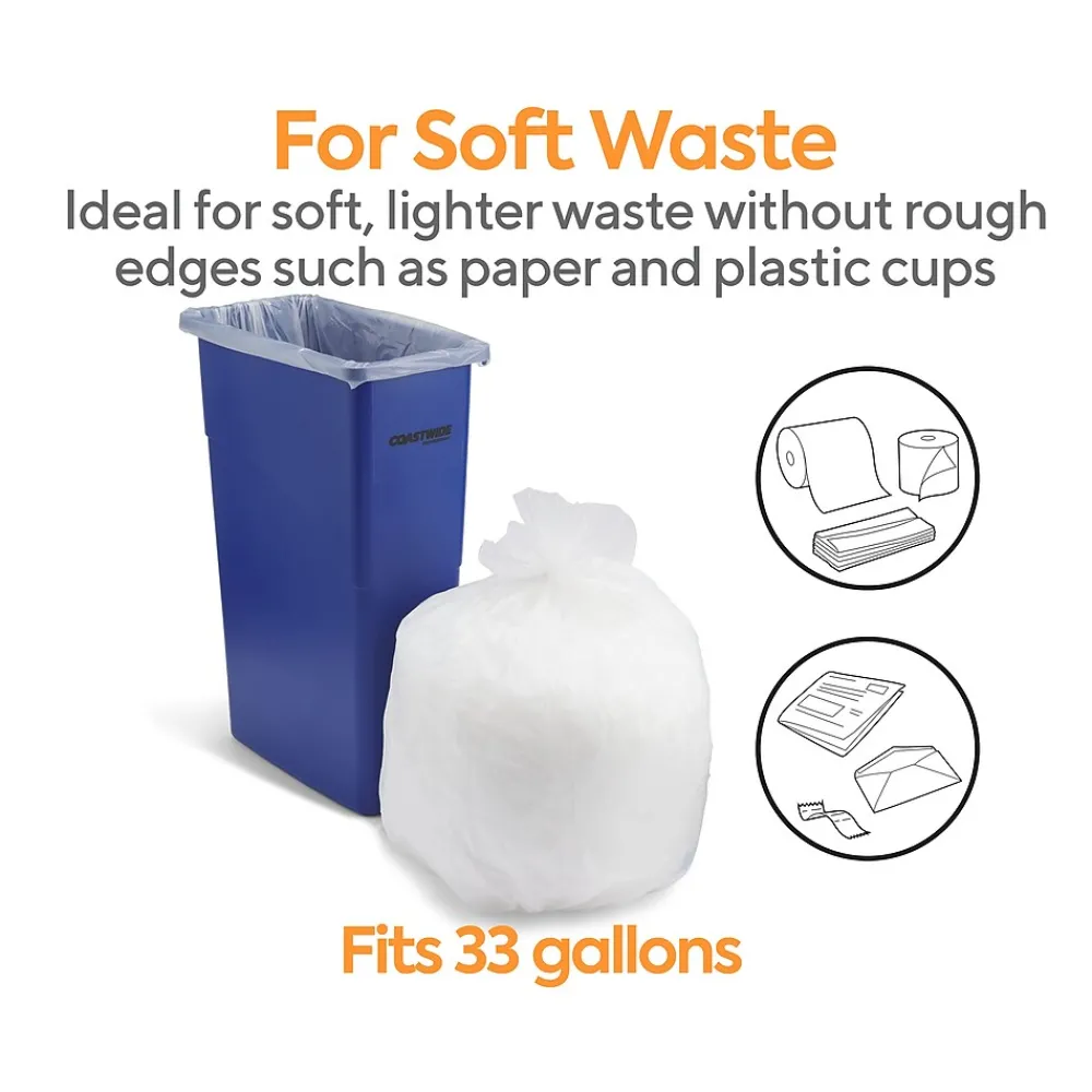 ™ 30-33 Gallon Trash Bag, 33" x 40", High Density, 16 mic, Natural, 250 Bags/Box (CW18200)<Coastwide Professional Outlet