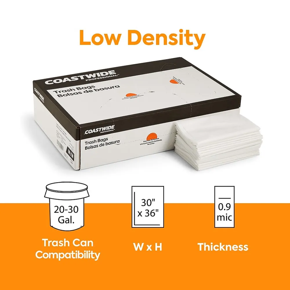 ™ 20-30 Gallon Trash Bag, 30" x 36", Low Density, 0.9 mil, White, 200 Bags/Box (CW50710)<Coastwide Professional Best