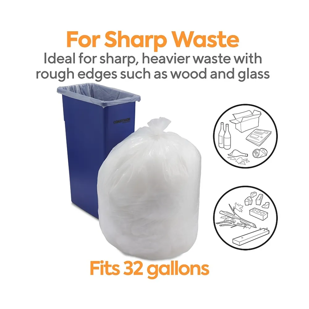 ™ AccuFit 32 Gallon Trash Bag, 33" x 44", Low Density, 1.1 mil, Clear, 200 Bags/Box (CW22750)<Coastwide Professional Online