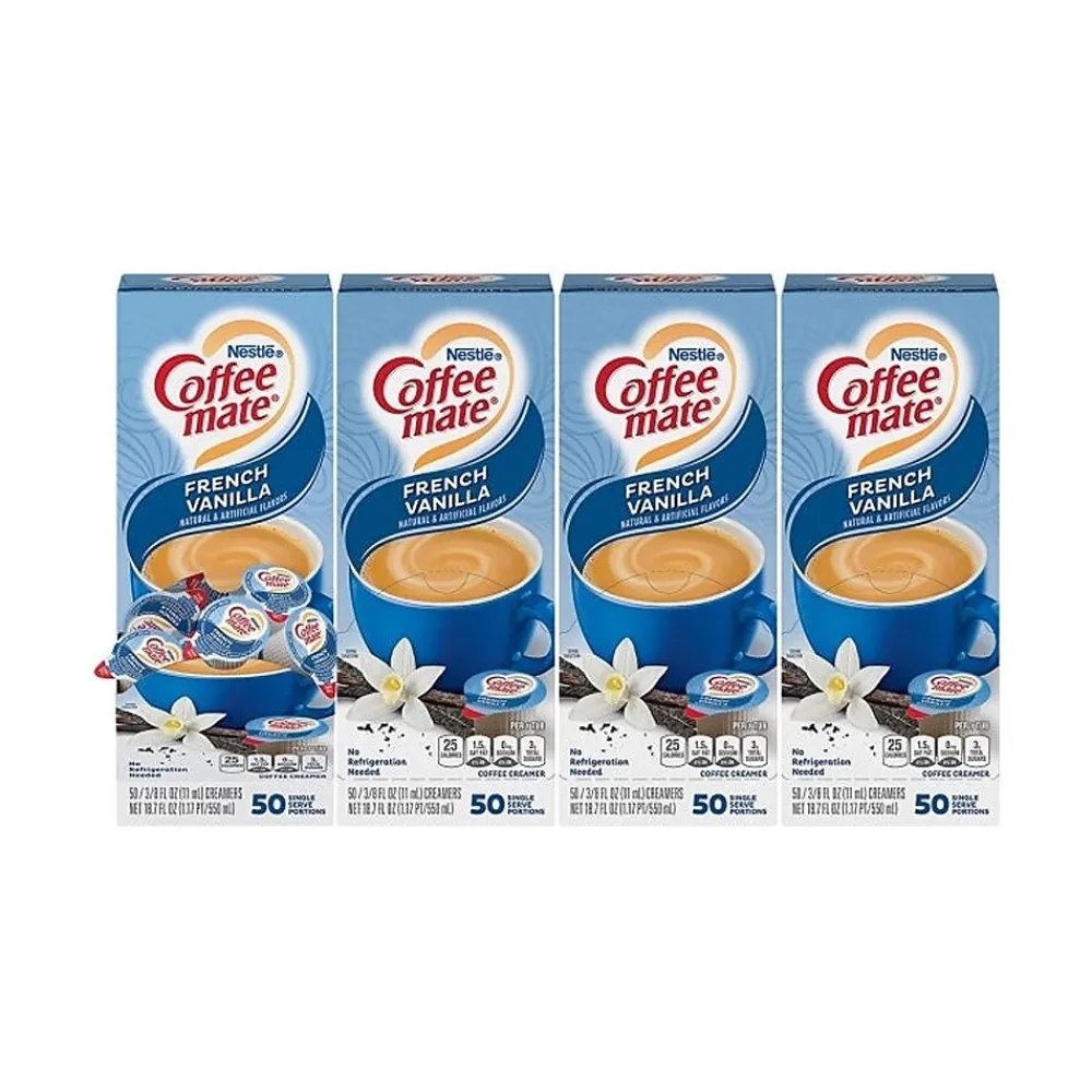 Coffee mate French Vanilla Lactose Free Liquid Creamer, 0.38 fl. oz., 50/Dispenser, 4 Dispensers/Carton (NES35170)