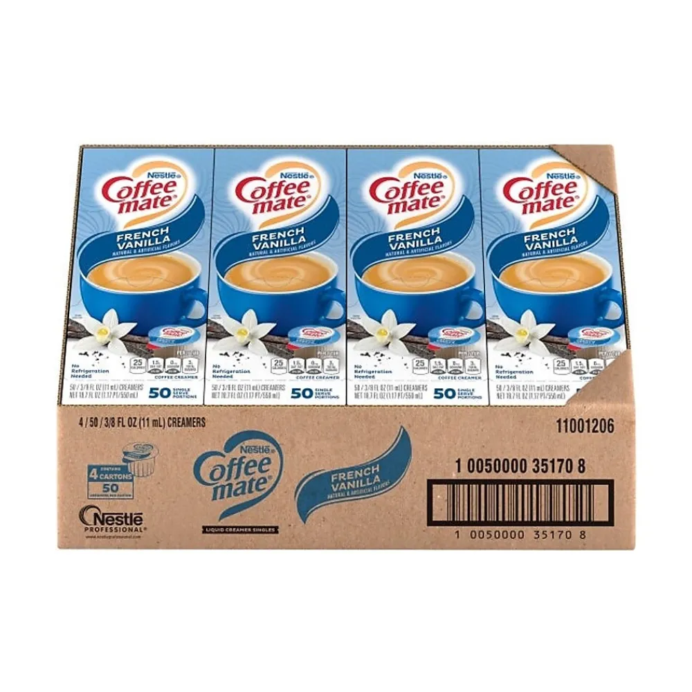 Coffee mate French Vanilla Lactose Free Liquid Creamer, 0.38 fl. oz., 50/Dispenser, 4 Dispensers/Carton (NES35170)