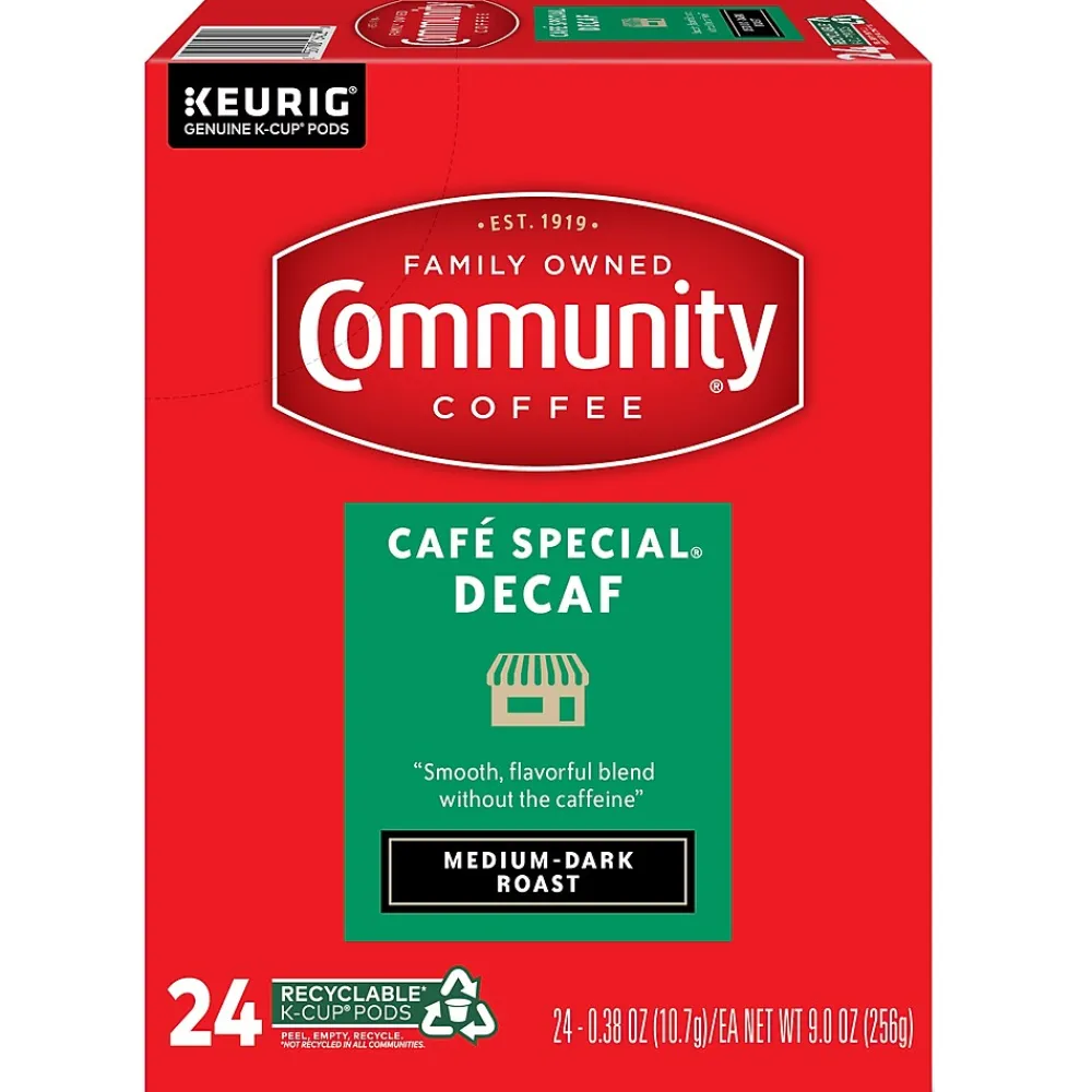 Community Coffee Cafe Special Decaf Coffee, Keurig K-Cup Pod, Medium-Dark Roast, 96/Carton (5000374327CT)