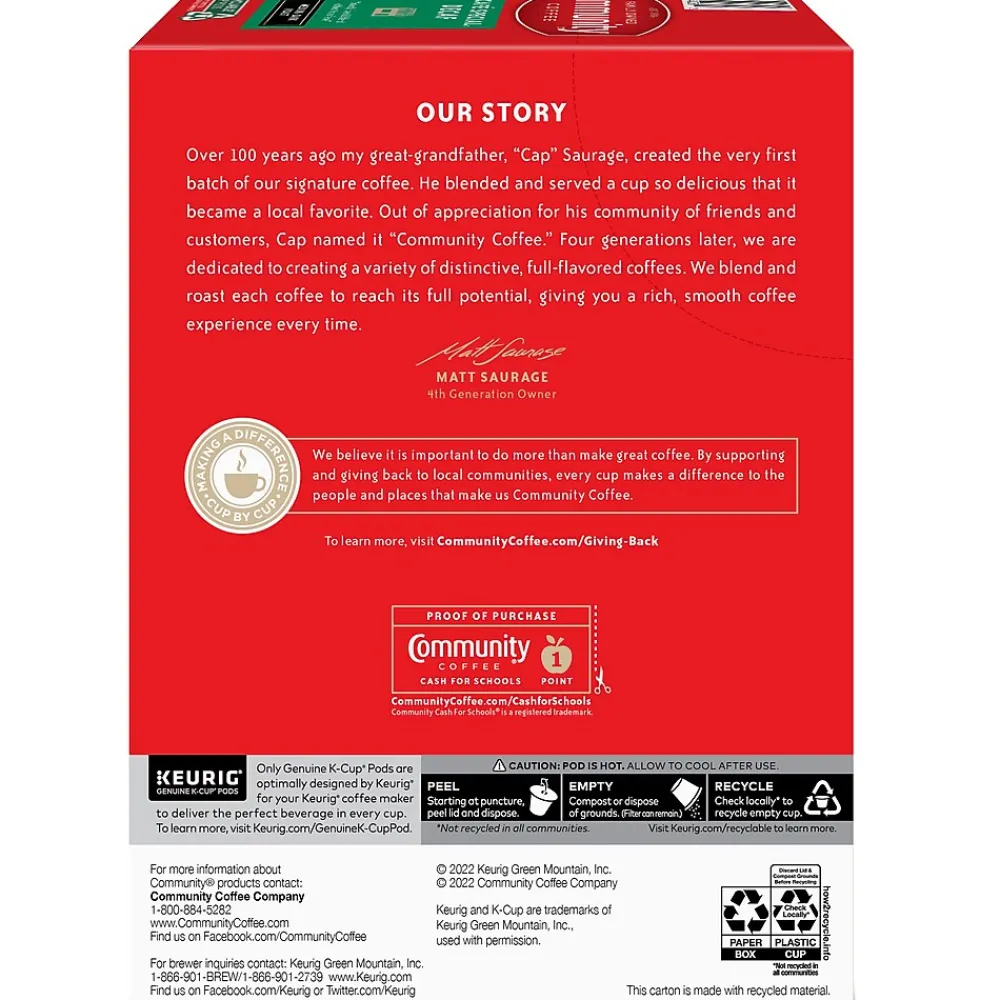 Community Coffee Cafe Special Decaf Coffee, Keurig K-Cup Pod, Medium-Dark Roast, 96/Carton (5000374327CT)