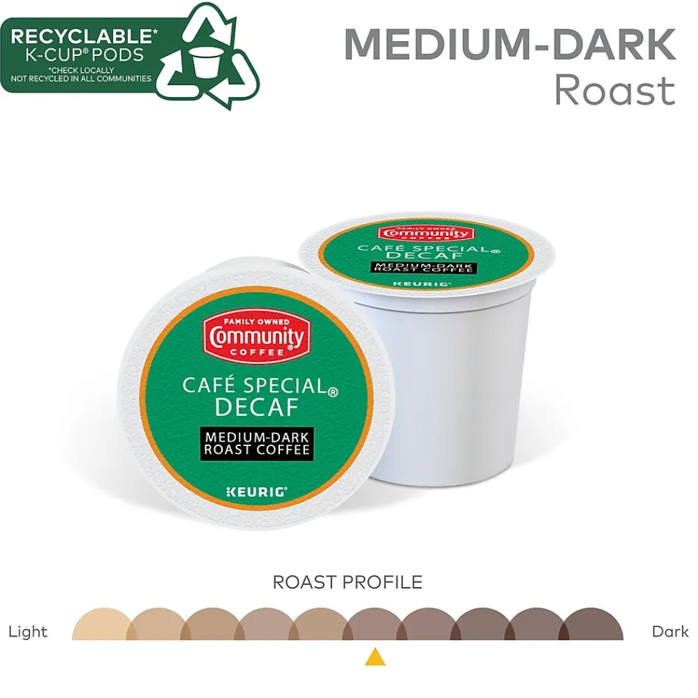 Community Coffee Cafe Special Decaf Coffee, Keurig K-Cup Pod, Medium-Dark Roast, 96/Carton (5000374327CT)