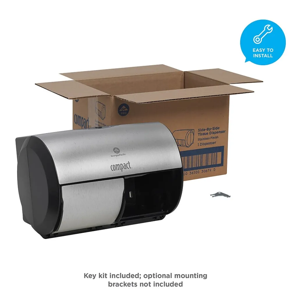 Compact 2-Roll Side-by-Side Coreless Toilet Paper Dispenser by GP PRO, Faux Stainless, (56796A)<Georgia-Pacific Discount